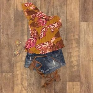 Mossimo tropical one shoulder top S